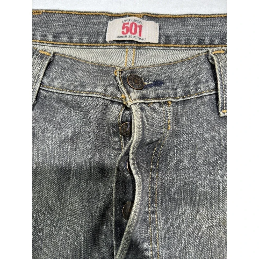 Levis 501 Jeans Mens 38x34 Gray Button Fly Straight Leg Denim Charcoal Wash XX